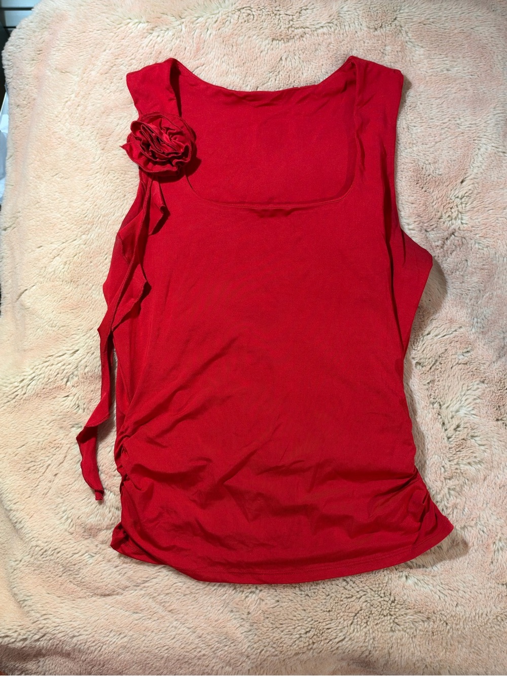 No Boundaries Red Sleeveless Tank with Rosette Accent